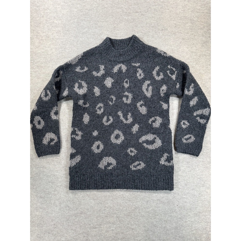 Universal Thread Sweater Womens Medium Gray Leopard Print Mock Neck Pullover